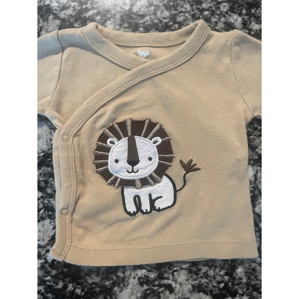 Koala Baby 0-3M Tan Cotton Lion Side Snap Kimono Wrap Shirt (0897) - Picture 4 of 9